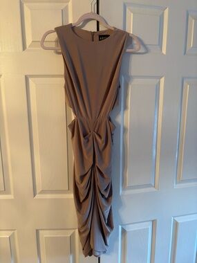 Abyss By Abby Taupe Draped Ruched Midi Dress